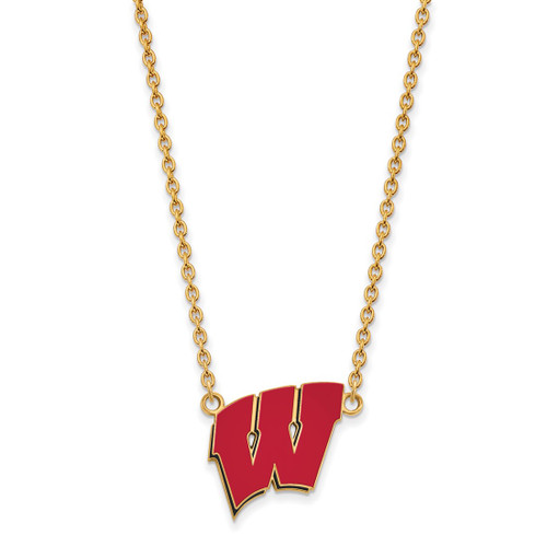 LogoArt University of Wisconsin Necklace - Sterling Silver Gold-Tone Letter W Large Enameled Pendant 18 Inch
