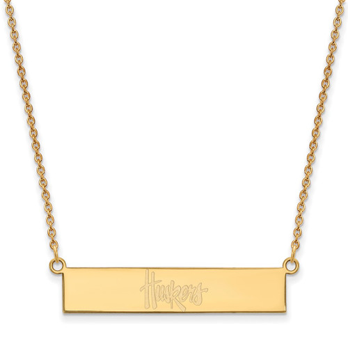 LogoArt University of Nebraska Necklace - Sterling Silver Gold-Tone Huskers Small Bar 18 Inch