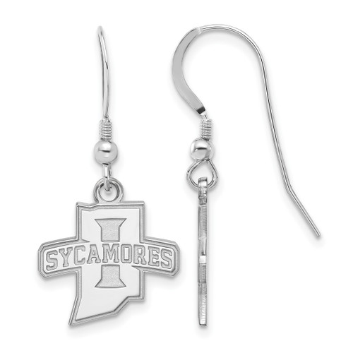 LogoArt Indiana State University French Wire Earrings - Sterling Silver Rhodium-Plated Sycamores Small Dangle Wire, 32 mm