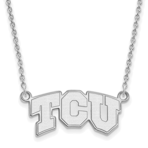 LogoArt Texas Christian University Necklace - Sterling Silver Rhodium-Plated T-C-U Small Pendant 18 Inch