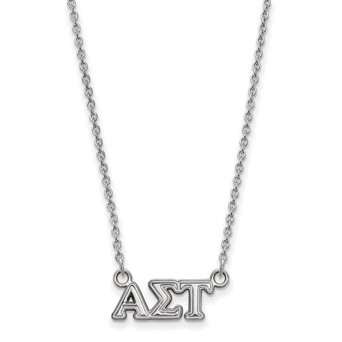 LogoArt Alpha Sigma Tau Necklace - Sterling Silver Rhodium-Plated Sorority Greek Letters Extra Small Pendant 18 Inch