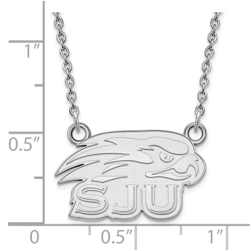 Sterling Silver Rhodium-Plated LogoArt Saint Joseph'S University Hawks Small Pendant 18 Inch Necklace - View 2