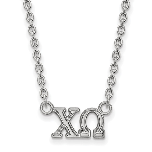 LogoArt Chi Omega Necklace - Sterling Silver Rhodium-Plated Sorority Greek Letters Medium Pendant 18 Inch
