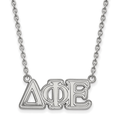 LogoArt Delta Phi Epsilon Necklace - Sterling Silver Rhodium-Plated Sorority Greek Letters Medium Pendant 18 Inch