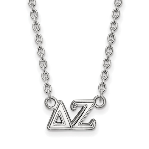 LogoArt Delta Zeta Necklace - Sterling Silver Rhodium-Plated Sorority Greek Letters Medium Pendant 18 Inch