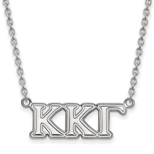 LogoArt Kappa Kappa Gamma Necklace - Sterling Silver Rhodium-Plated Sorority Greek Letters Medium Pendant 18 Inch