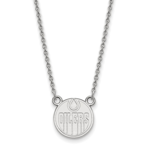 LogoArt Edmonton Oilers Necklace - Sterling Silver Rhodium-Plated Small Pendant 18 Inch