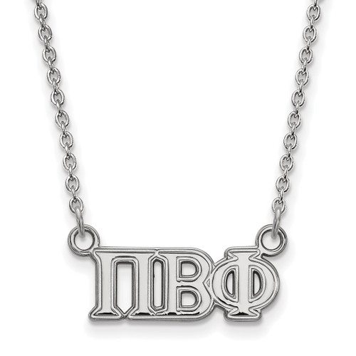 LogoArt Pi Beta Phi Necklace - Sterling Silver Rhodium-Plated Sorority Greek Letters Medium Pendant 18 Inch