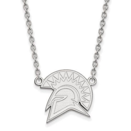 LogoArt San Jose State University Necklace - Sterling Silver Rhodium-Plated Spartan Large Pendant 18 Inch