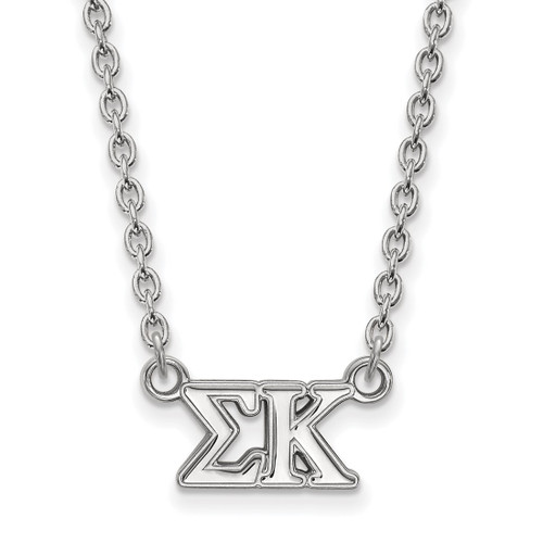LogoArt Sigma Kappa Necklace - Sterling Silver Rhodium-Plated Sorority Greek Letters Medium Pendant 18 Inch