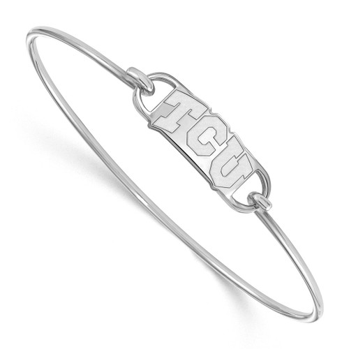 LogoArt Texas Christian University Bracelet - Sterling Silver Rhodium-Plated T-C-U Small Center 7 Inch Wire Bangle