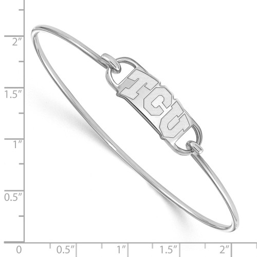 LogoArt Texas Christian University Bracelet - Sterling Silver Rhodium-Plated T-C-U Small Center 7 Inch Wire Bangle - View 2