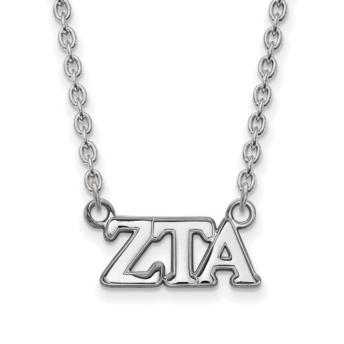 LogoArt Zeta Tau Alpha Necklace - Sterling Silver Rhodium-Plated Sorority Greek Letters Medium Pendant 18 Inch