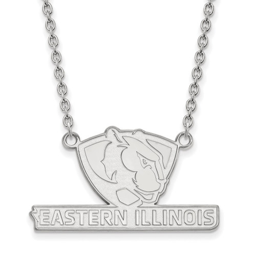 LogoArt Eastern Illinois University Necklace - Sterling Silver Rhodium-Plated Large Pendant 18 Inch
