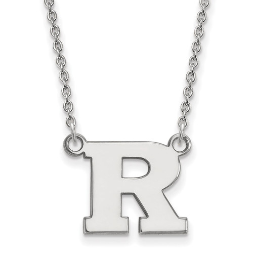 LogoArt Rutgers University Necklace - Sterling Silver Rhodium-Plated Letter R Small Pendant 18 Inch