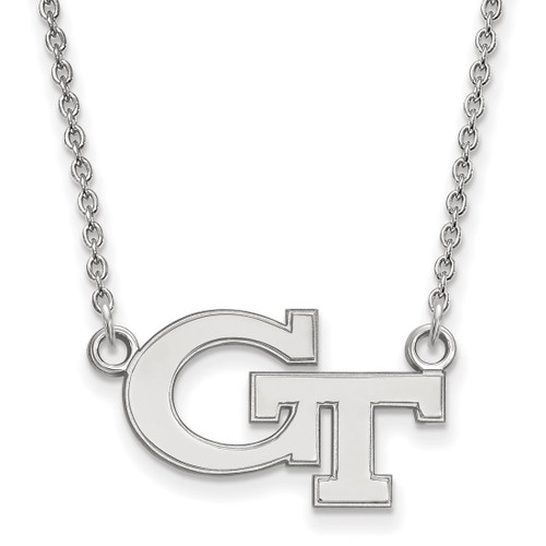 LogoArt Georgia Institute of Technology Necklace - Sterling Silver Rhodium-Plated G-T Small Pendant 18 Inch
