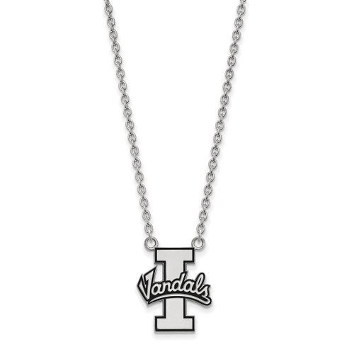 LogoArt University of Idaho Necklace - Sterling Silver Rhodium-Plated Vandals Large Enameled Pendant 18 Inch