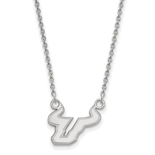 LogoArt University of South Florida Necklace - Sterling Silver Rhodium-Plated Bull Small Pendant 18 Inch