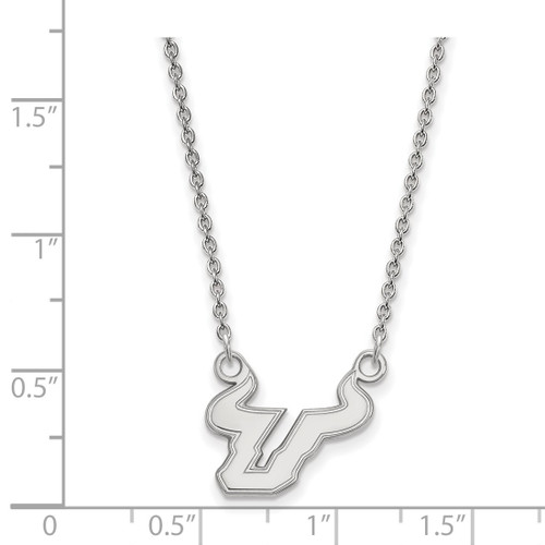 LogoArt University of South Florida Necklace - Sterling Silver Rhodium-Plated Bull Small Pendant 18 Inch - View 2