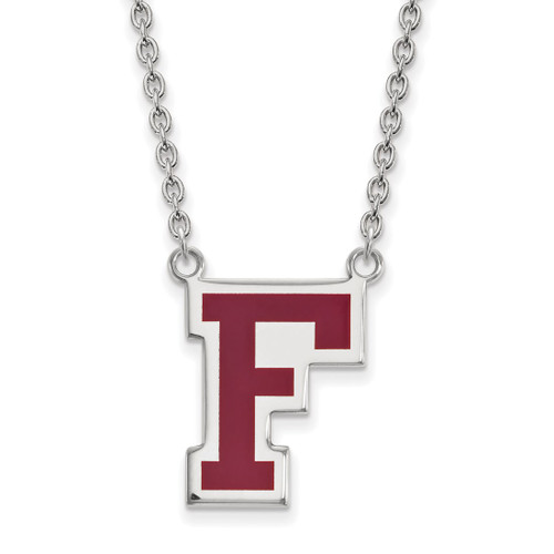 LogoArt Fordham University Necklace - Sterling Silver Rhodium-Plated Letter F Large Enameled Pendant 18 Inch