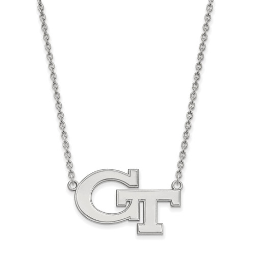 LogoArt Georgia Institute of Technology Necklace - Sterling Silver Rhodium-Plated G-T Large Pendant 18 Inch