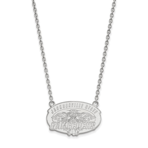 Sterling Silver Rhodium-Plated LogoArt Jacksonville State U. Large Pendant 18 Inch Necklace