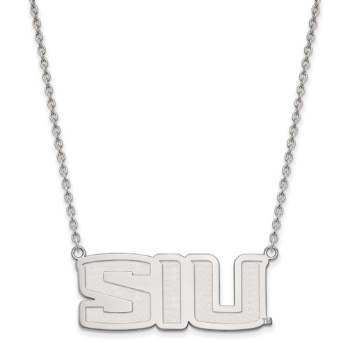LogoArt Southern Illinois University Necklace - Sterling Silver Rhodium-Plated S-I-U Large Pendant 18 Inch