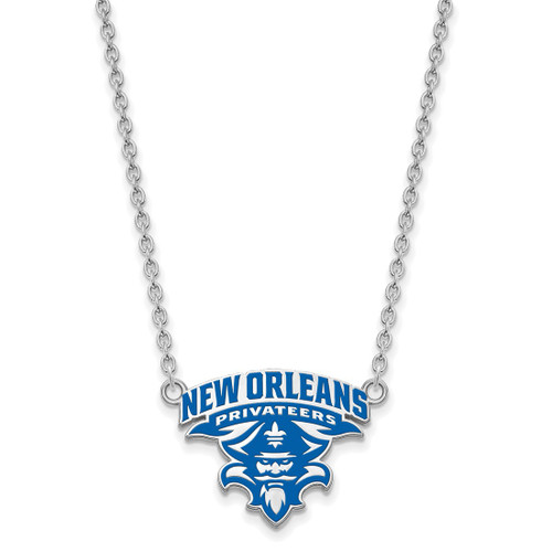 LogoArt University of New Orleans Necklace - Sterling Silver Rhodium-Plated U-N-O Large Enameled Pendant 18 Inch - View 2