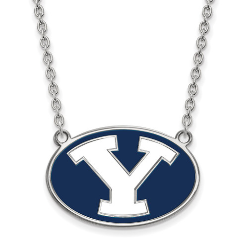 LogoArt Brigham Young University Necklace - Sterling Silver Rhodium-Plated Letter Y Large Enameled Pendant 18 Inch