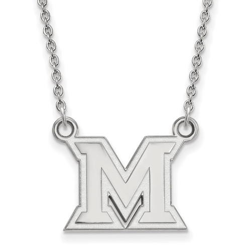 LogoArt Miami University Necklace - Sterling Silver Rhodium-Plated Ohio Letter M Small Pendant 18 Inch