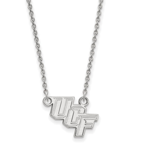 LogoArt University of Central Florida Necklace - Sterling Silver Rhodium-Plated U-C-F Small Pendant 18 Inch
