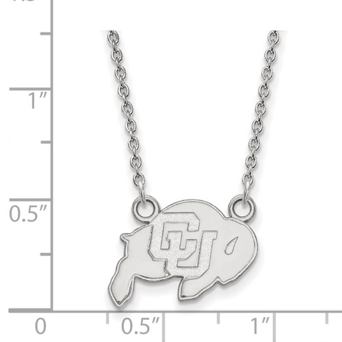 LogoArt University of Colorado Necklace - Sterling Silver Rhodium-Plated Buffalo Small Pendant 18 Inch - View 2