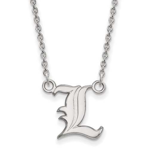 LogoArt University of Louisville Necklace - Sterling Silver Rhodium-Plated Letter L Small Pendant 18 Inch