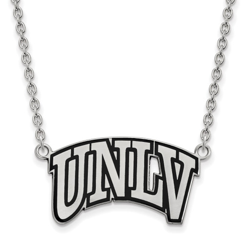 Sterling Silver Rhodium-Plated LogoArt University of Nevada-Las Vegas U-N-L-V Large Enameled Pendant 18 Inch Necklace