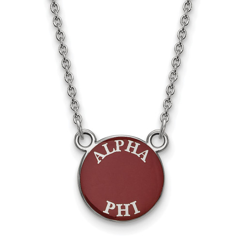LogoArt Alpha Phi Necklace - Sterling Silver Rhodium-Plated Sorority Text Small Color Enamel Pendant 18 Inch - SS012APH-18