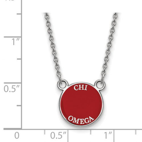 LogoArt Chi Omega Necklace - Sterling Silver Rhodium-Plated Extra Sorority Text Small Color Enamel Pendant 18 Inch - View 2