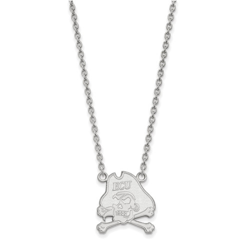 LogoArt East Carolina University Necklace - Sterling Silver Rhodium-Plated Pirate Large Pendant 18 Inch