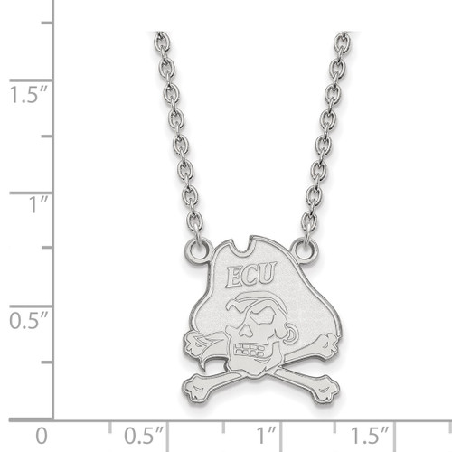 LogoArt East Carolina University Necklace - Sterling Silver Rhodium-Plated Pirate Large Pendant 18 Inch - View 2