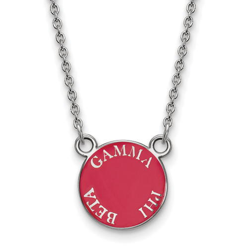 LogoArt Gamma Phi Beta Necklace - Sterling Silver Rhodium-Plated Sorority Text Small Color Enamel Pendant 18 Inch - SS012GPB-18