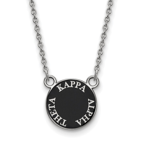 LogoArt Kappa Alpha Theta Necklace - Sterling Silver Rhodium-Plated Sorority Text Small Color Enamel Pendant 18 Inch - SS012KAT-18