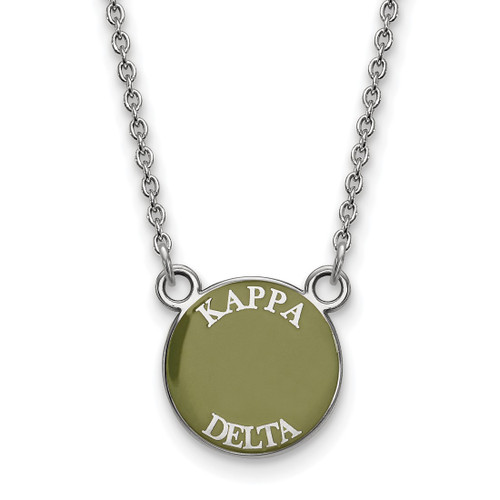 LogoArt Kappa Delta Necklace - Sterling Silver Rhodium-Plated Sorority Text Small Color Enamel Pendant 18 Inch - SS012KD-18