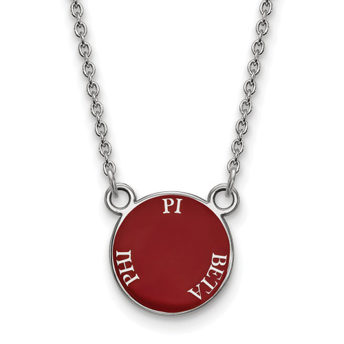 LogoArt Pi Beta Phi Necklace - Sterling Silver Rhodium-Plated Sorority Text Small Color Enamel Pendant 18 Inch - SS012PBP-18