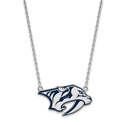 LogoArt Nashville Predators Necklace - Sterling Silver Rhodium-Plated Large Enameled Pendant 18 Inch