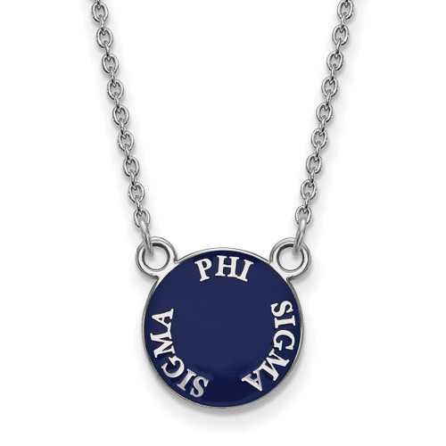 LogoArt Phi Sigma Sigma Necklace - Sterling Silver Rhodium-Plated Sorority Text Small Color Enamel Pendant 18 Inch - SS012PSS-18