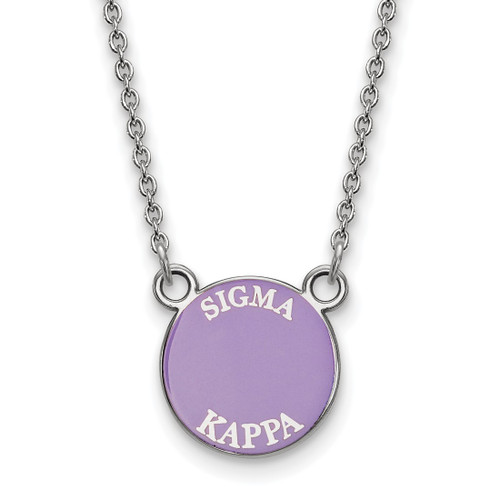 LogoArt Sigma Kappa Necklace - Sterling Silver Rhodium-Plated Sorority Text Small Color Enamel Pendant 18 Inch - SS012SKP-18