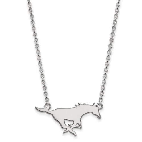 LogoArt Southern Methodist University Necklace - Sterling Silver Rhodium-Plated Mustang Large Pendant 18 Inch
