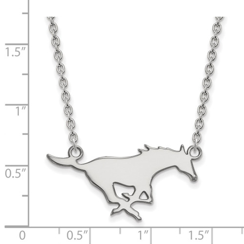 LogoArt Southern Methodist University Necklace - Sterling Silver Rhodium-Plated Mustang Large Pendant 18 Inch - View 2