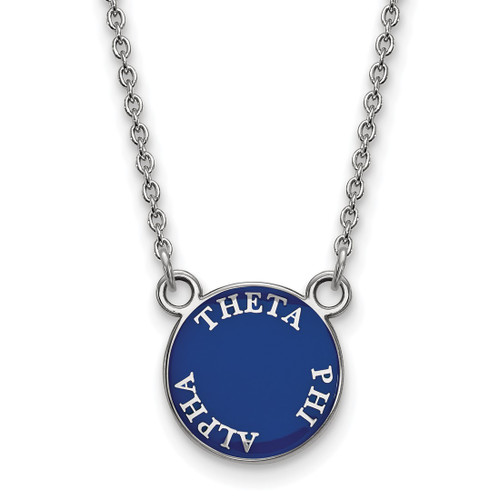 LogoArt Theta Phi Alpha Necklace - Sterling Silver Rhodium-Plated Sorority Text Small Color Enamel Pendant 18 Inch - SS012TPA-18