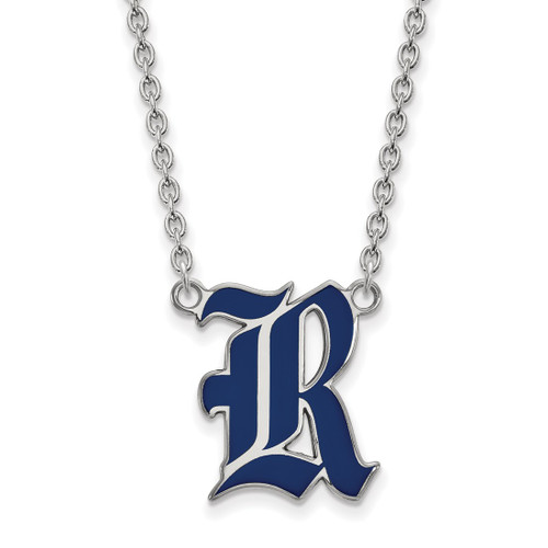 LogoArt Rice University Necklace - Sterling Silver Rhodium-Plated Letter R Large Enameled Pendant 18 Inch