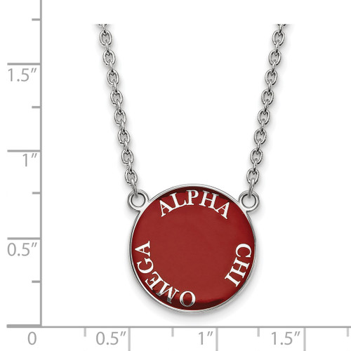 LogoArt Alpha Chi Omega Necklace - Sterling Silver Rhodium-Plated Sorority Text Large Color Enamel Pendant 18 Inch - SS013ACO-18 - View 2